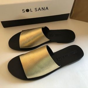 Sol Sana Slide Leather Gold Sandal. Size 7.5